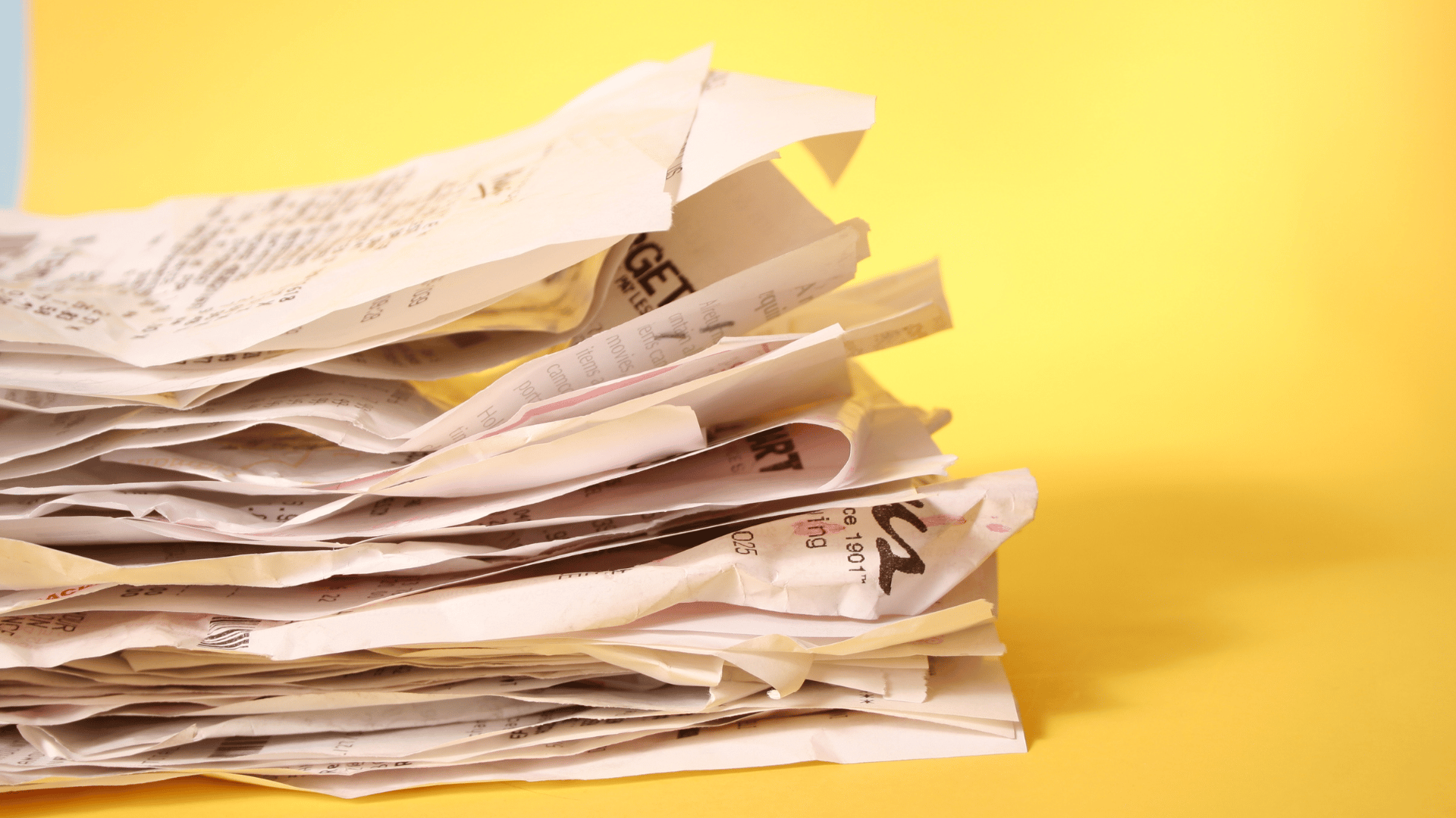 A stack of business receipts belonging to a small business owner in Oakville Ontario