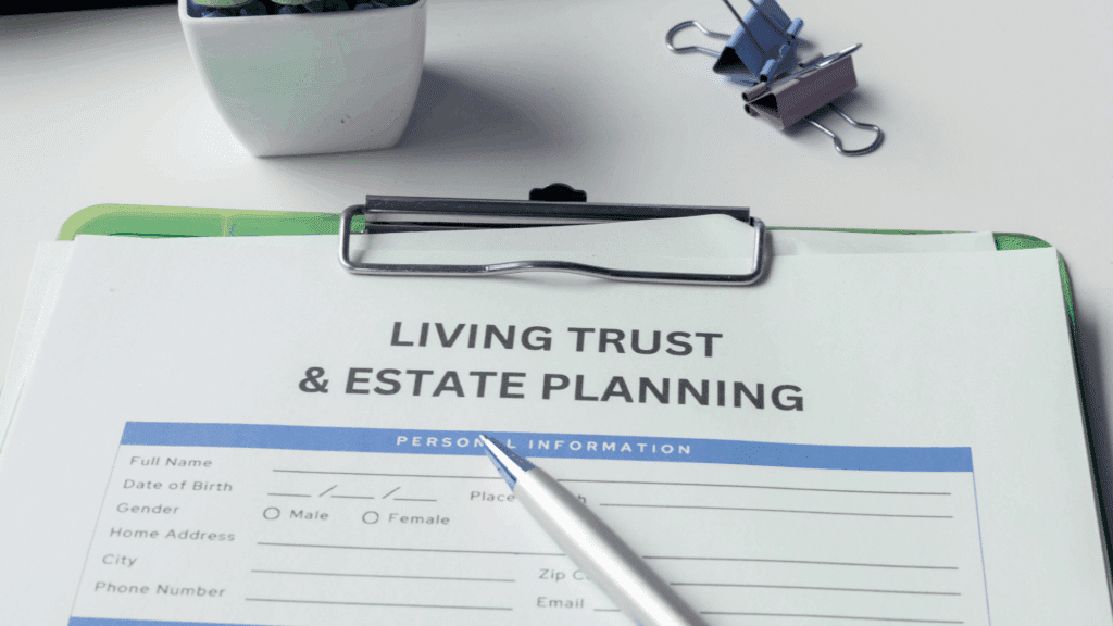 An image of a clip board with an outline of an estate plan