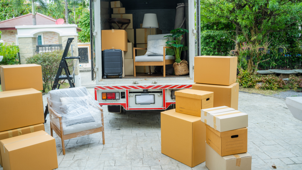An image of a moving van outside of a house in Oakville Ontario